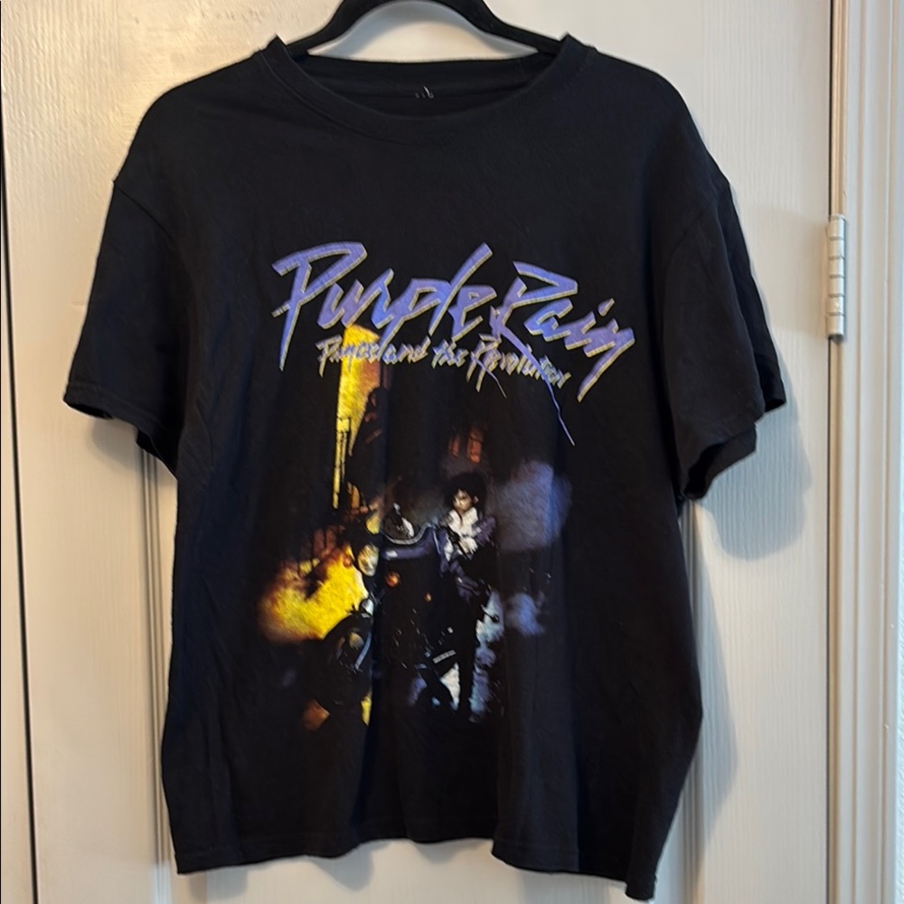 Prince and the Revolution Black Graphic Tee - Purple Rain Design - Large